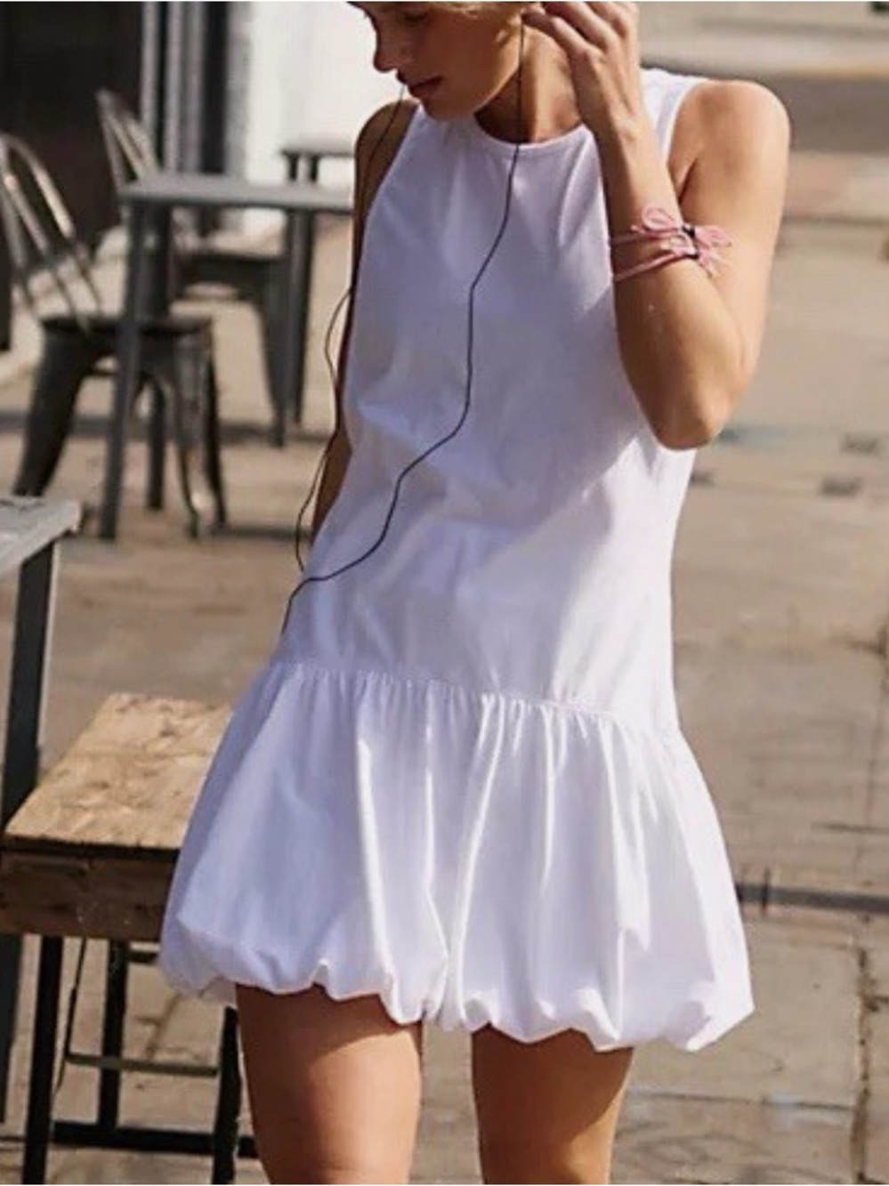 FP Movement by Free People White Sleeveless Bubble-Hem Mini Dress